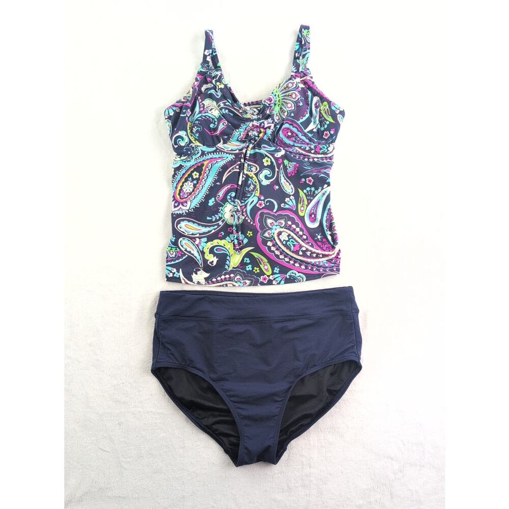 Land's End Bult In Bra Tankini Swimsuit Women's Top Size 8 DCup/Bottom Size 8